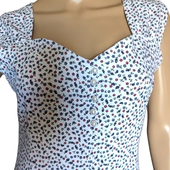 Vintage 90s Black & White Ditzy Floral Print Shorts Romper Wide Straps - Picture 5 of 11